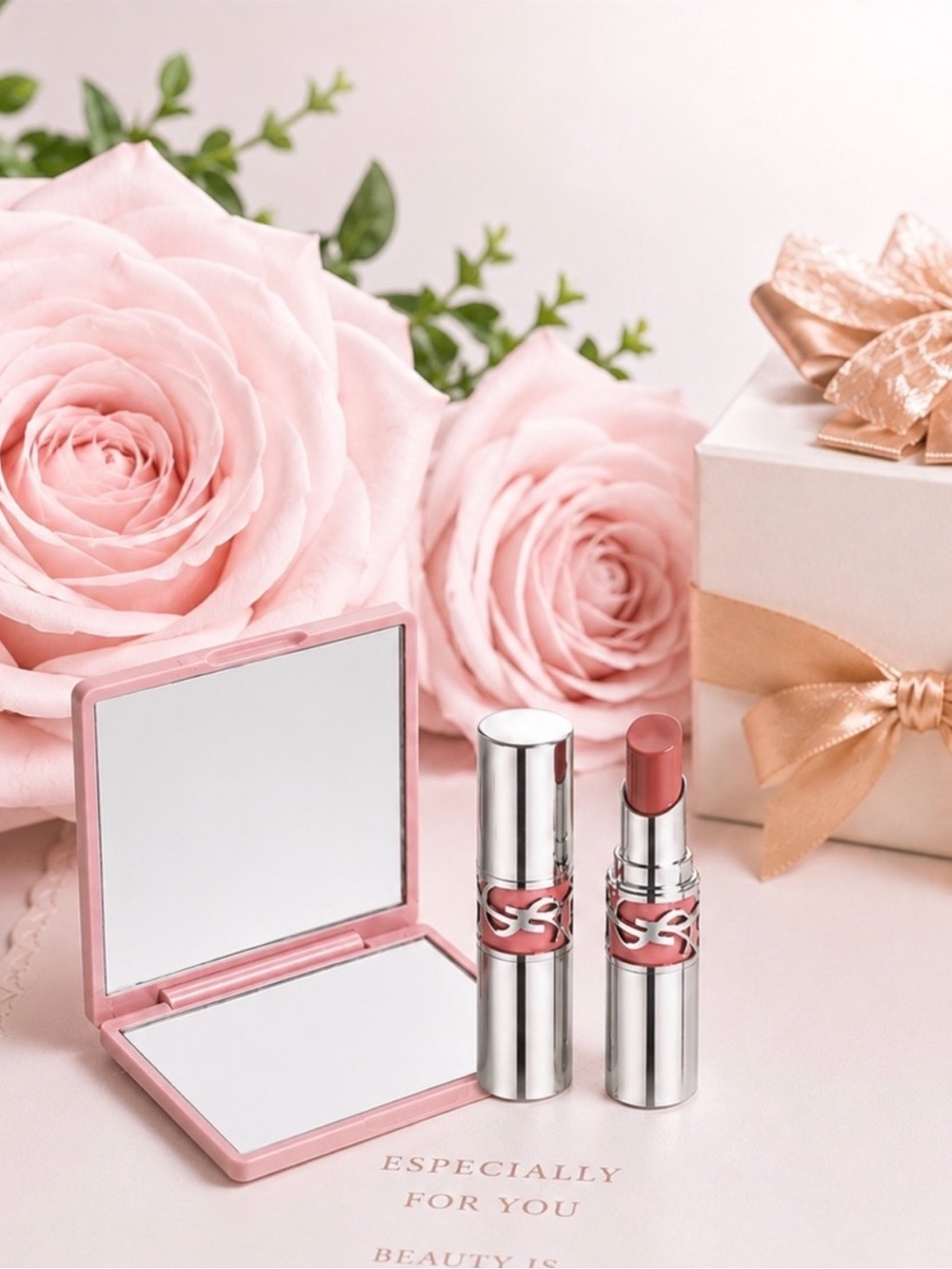 YSL Candy Glow Tinted Butter Balm • 201 Rosewood Blush • w/ Floral Mirror